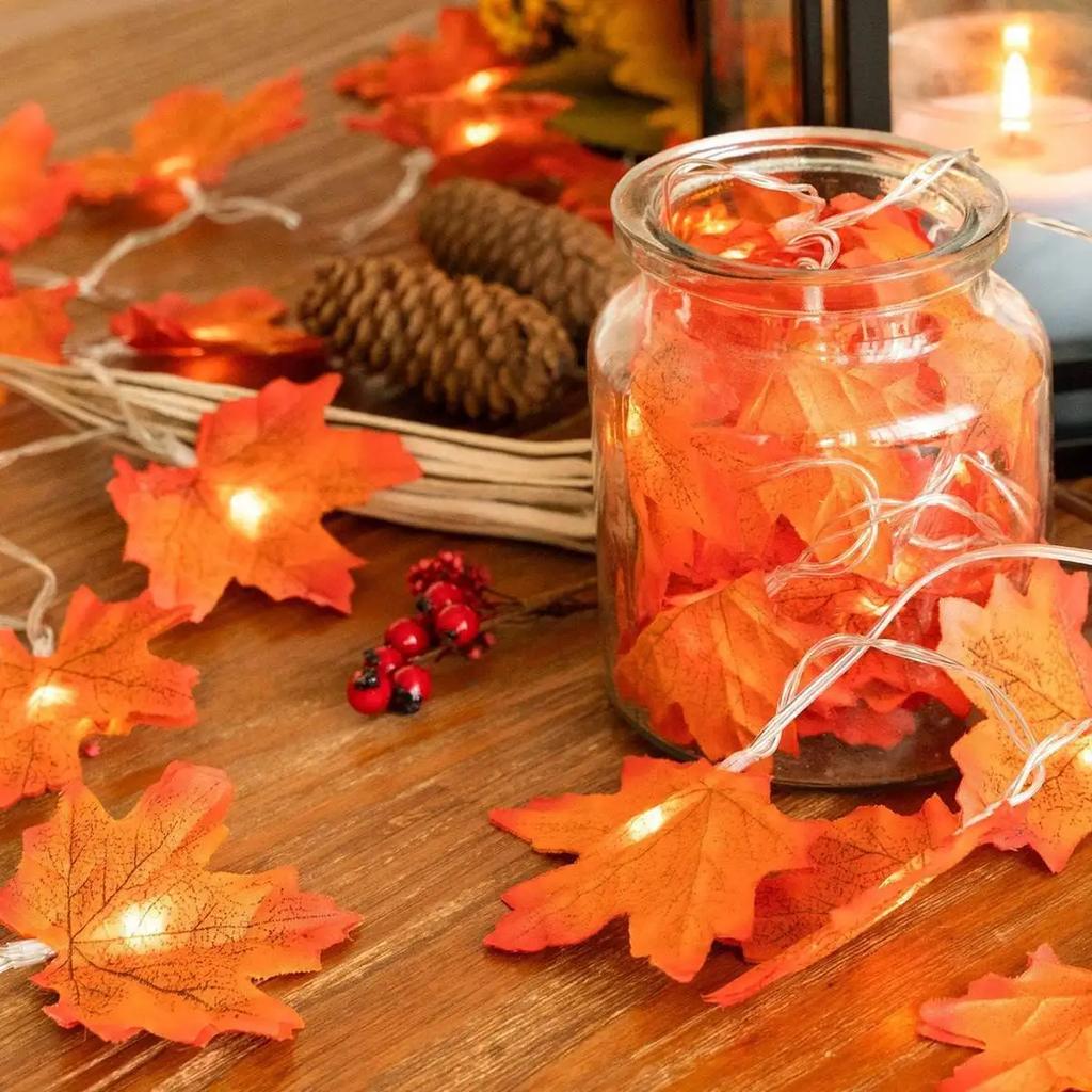 2/3/6M Christmas Decoration Artificial Maple Leaf Leaves LED Light String Lantern Garland Home Party DIY Deco Halloween New Yea