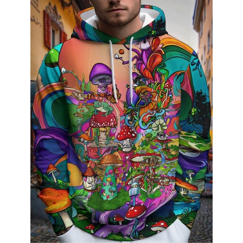 Men Neon Skull Skeleton 3D Print Hoodie Y2K Gothic Streetwear Loose Pullover Hooded Sweatshirt With Pocket