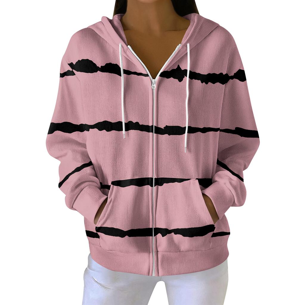 Women's Casual Fashion Long-Sleeved Zip-Up Christmas Print Knitted Hoodie