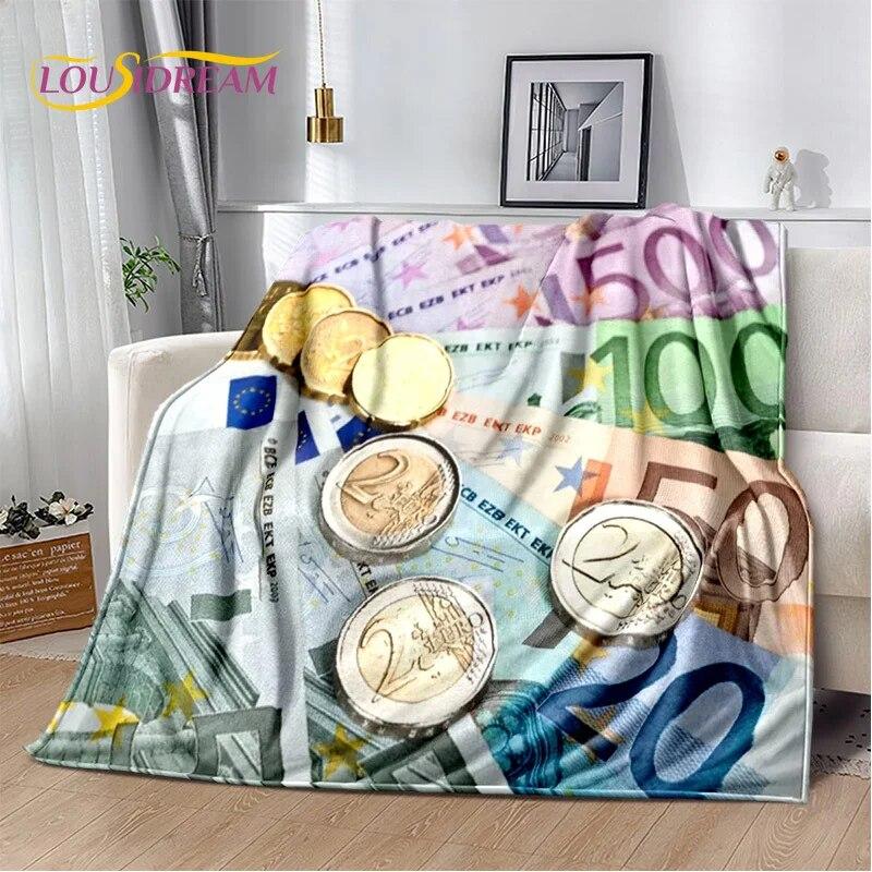 3D-Dollar-Euro-Pfund-Geld-Reich-Cartoon-weiche Plüschdecke, Flanelldecke, Überwurfdecke für Wohnzimmer, Schlafzimmer, Bett, Sofa, Geschenk