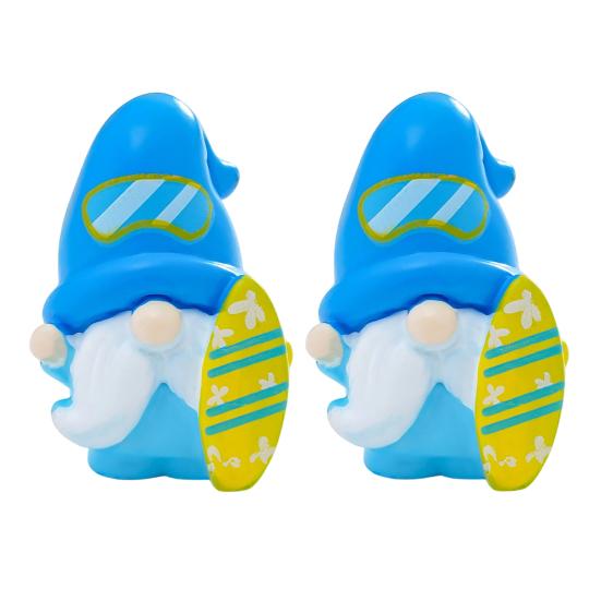 2 Pcs Mini Summer Gnome Figurines Beach Resin Gnomes Miniature Figures for Pool Party Favors DIY Cake Decoration Fairy Garden Home Decor