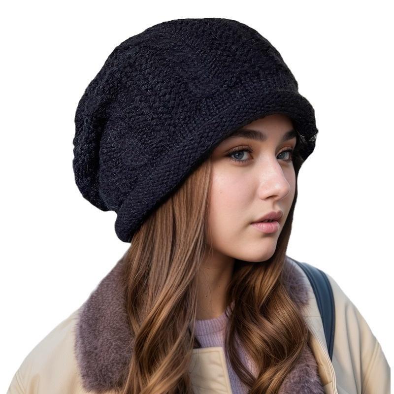 Women's European & American Fashion Wool Slouchy Hat - Warm, Cold-Proof, Versatile for Autumn & Winter, Fits Large Head Circumference