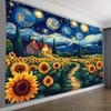 2D Van Gogh inspirierte Sternenhimmel Sonnenblumen Wandteppich für Boho & Künstlerische Heimdekoration