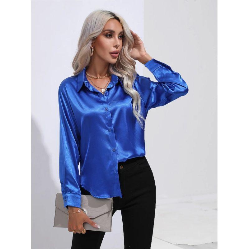 

Solid Color Lapel Tied Long Sleeve Shirt Pure Color Lapel Tied Shirt 6 XXL