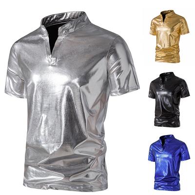 Spring/Summer New Men'S Bright Face T-Shirt Henry Collar Polo Shirt Men'S Fashion Nightclub T-Shirt