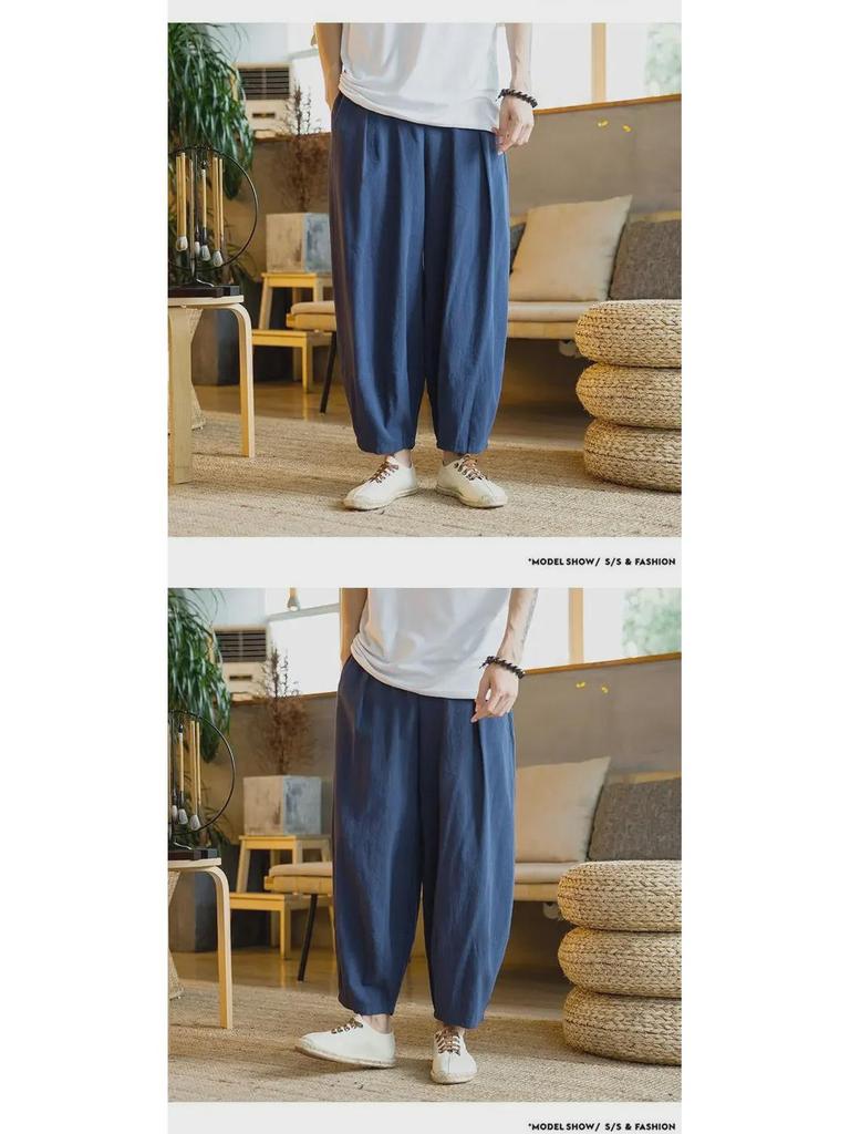 Men's National Trend Loose Harem Pants: Cotton & Linen, Plus Size, Wide Leg, Spring/Summer Casual Wear