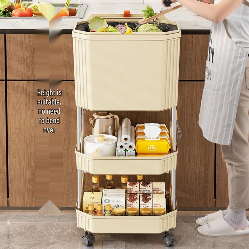 No-Bend Multi-functional Kitchen Trash Can with Storage