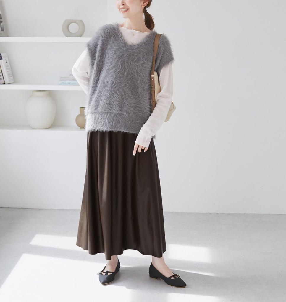 ROPE PICNIC Synthetic Leather Flared Long Brown M Skirt, (20),