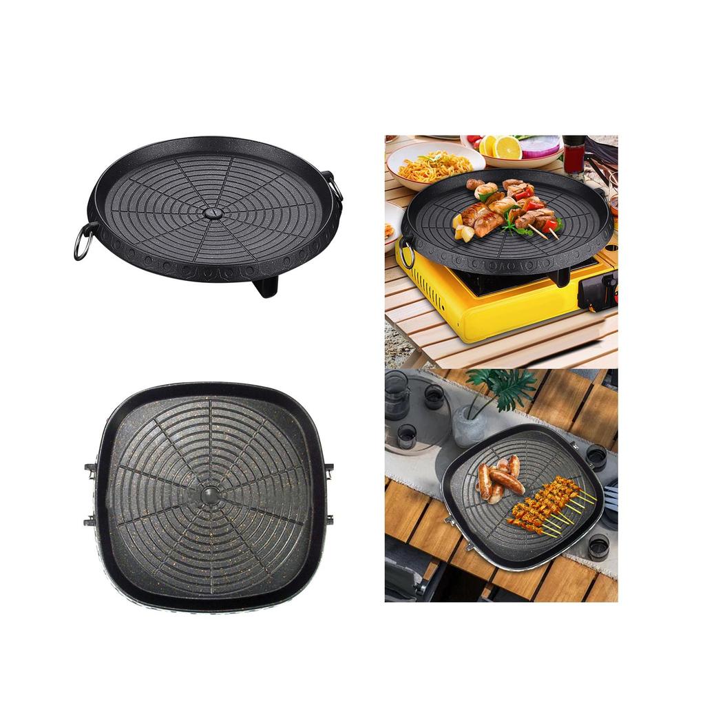 Korean Grilling Pan Portable Multiuse Durable Non-stick Barbecue Tray for Home Barbecue Restaurant Yard Outdoor Camping Travel