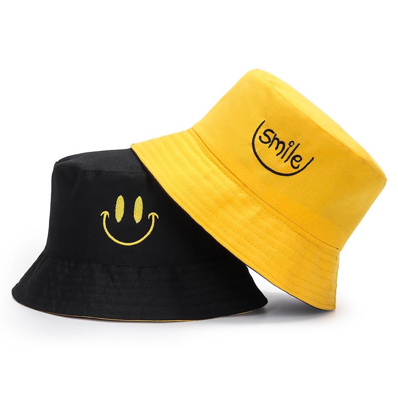 Male and female couple double-sided embroidery text bucket hat spring and summer student sunshade basin hat big brim