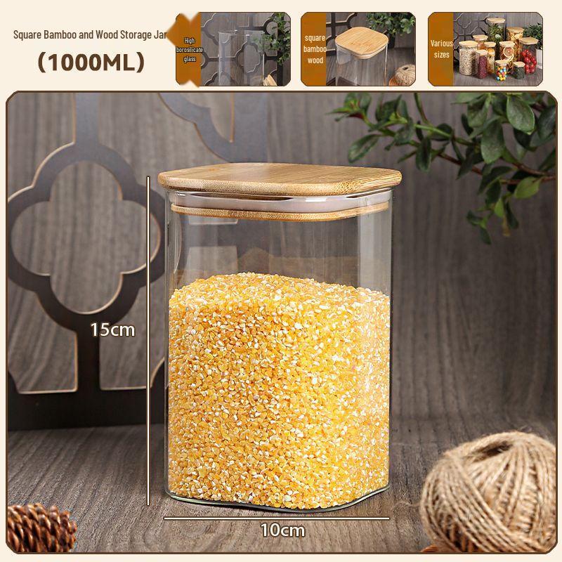 

Квадратні скляні банки для зберігання ZISIZ з бамбуковими кришками (Набір із 3 шт)