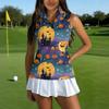 Women's Sleeveless Golf Shirt with Zipper and Halloween Print for Casual Sports Wear