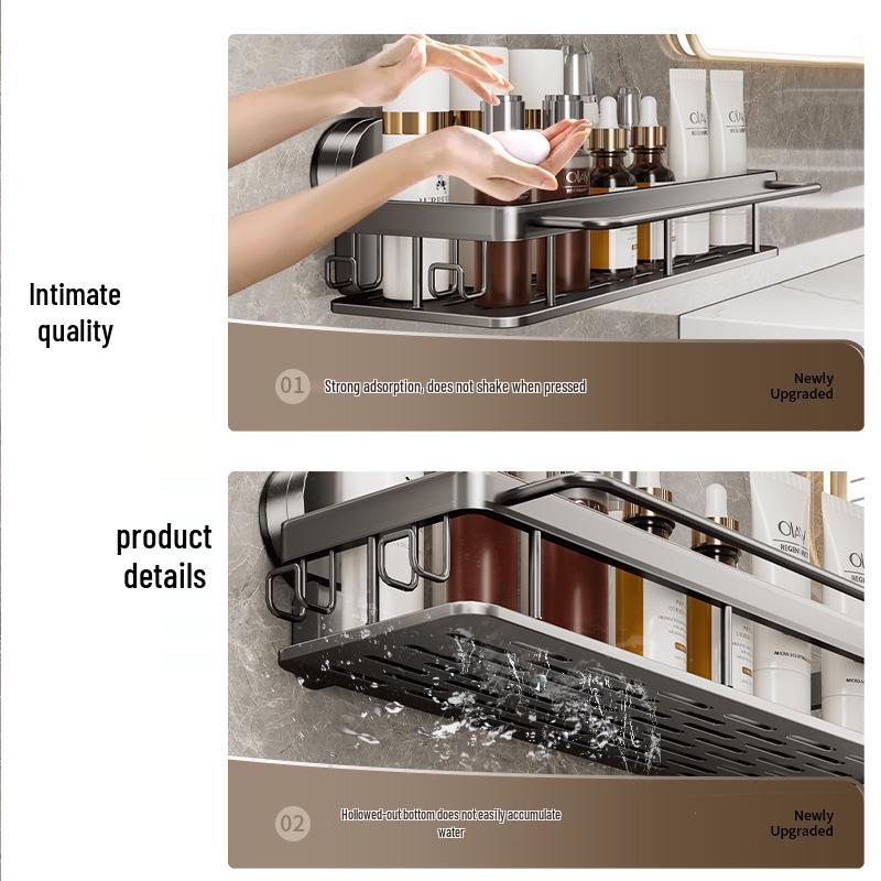No-Drill Bathroom Suction Shelf: Hanging Storage Basket & Draining Rack