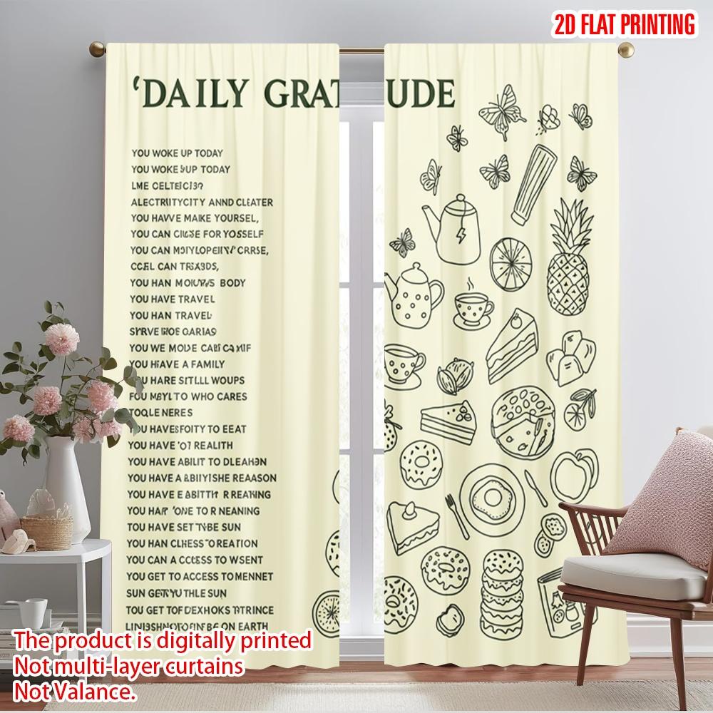 

2pcs 2D flat printing Curtain Daily Gratitude Butterflies Food Fabric Without Electricity Family Party Use for Home Decor 52.50×116.00 CM 2pcs