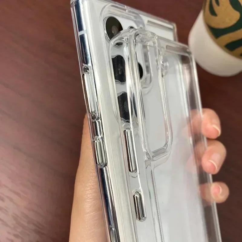Pro Samsung Galaxy S24 S23 S22 S21FE Plus S25 ULTRA Luxusní Pevný Akrylový Silikonový Ochranný Průhledný Kryt
