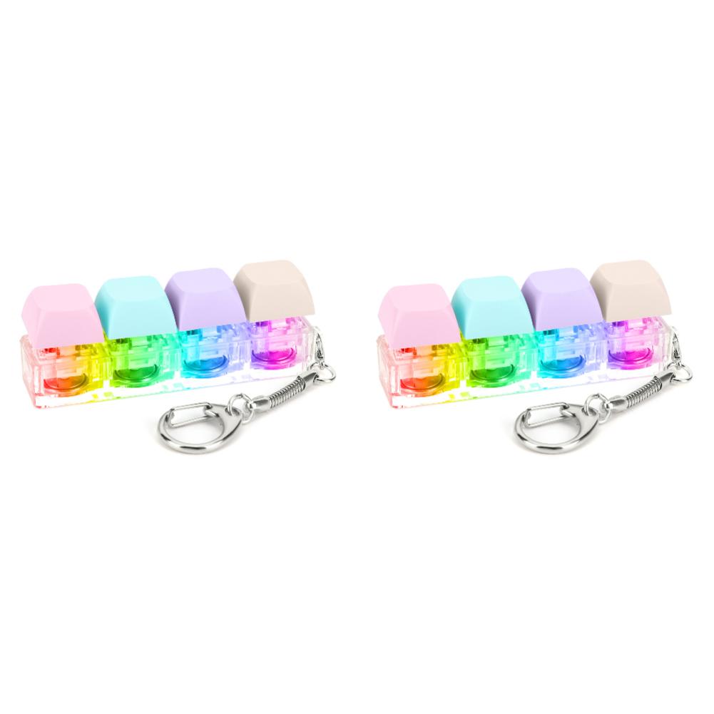 2Pcs 4 Keys Keyboard Fidget Keychain Keyboard Decompression with LED Light Keyboard Clicker DIY Button To Relief Pass The Time