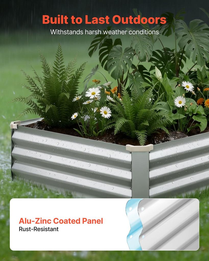 2 Pack Galvanized Raised Garden Beds, 180 X 90 X 30 Cm, Rectangular Metal Planter Boxes Kit Outdoor, Bottomless Elevated Planting Box with Gloves,
