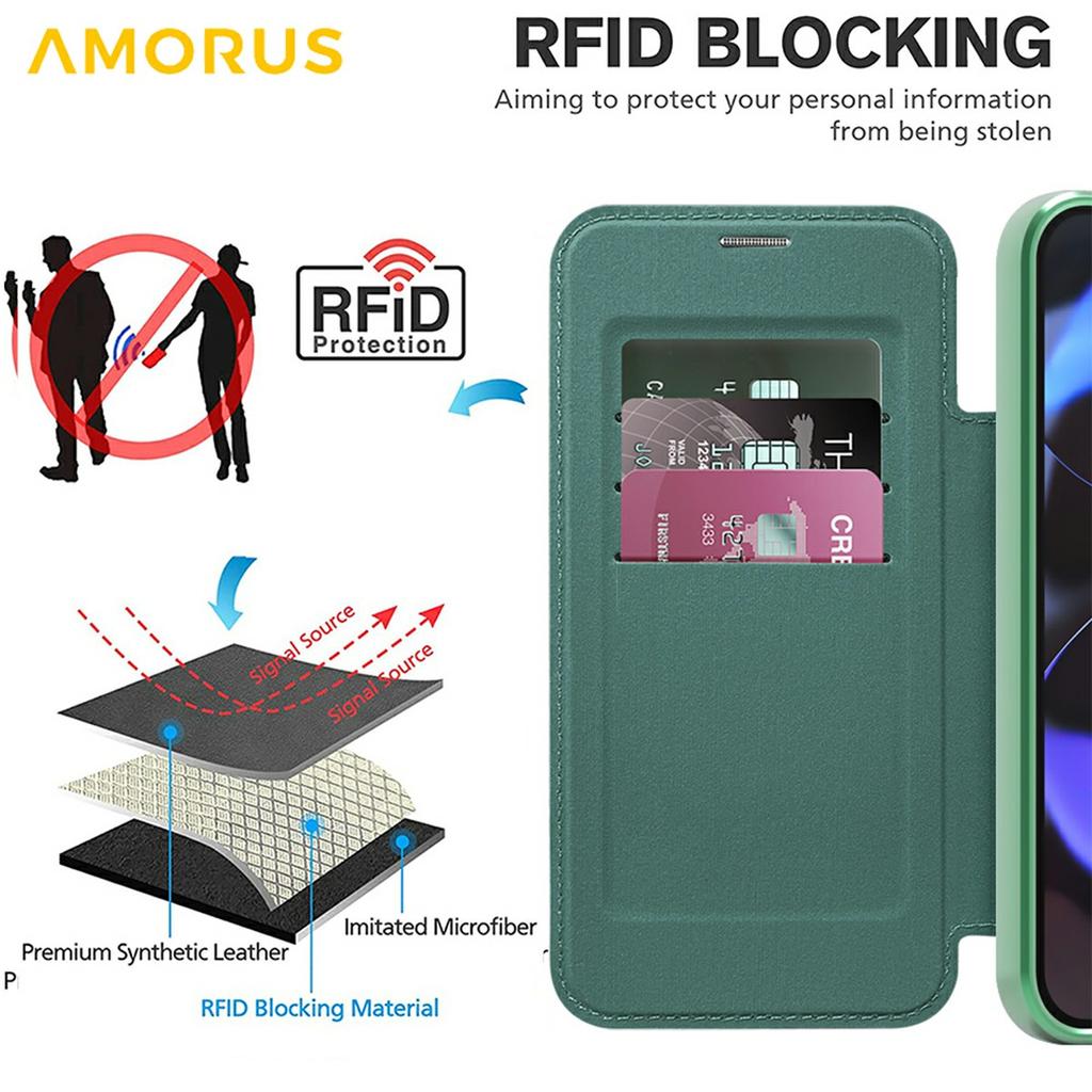 For Google Pixel 10/Pixel 10 Pro Case Compatible with MagSafe RFID Blocking Card Holder Leather Phone Cover - Desert Gold