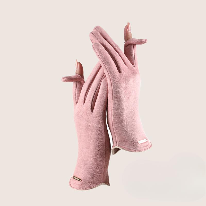 Warm Gloves for Women In Autumn and Winter Suede Warm Outdoor Electric Bike Ride Cute Student Gloves for Touch Screen