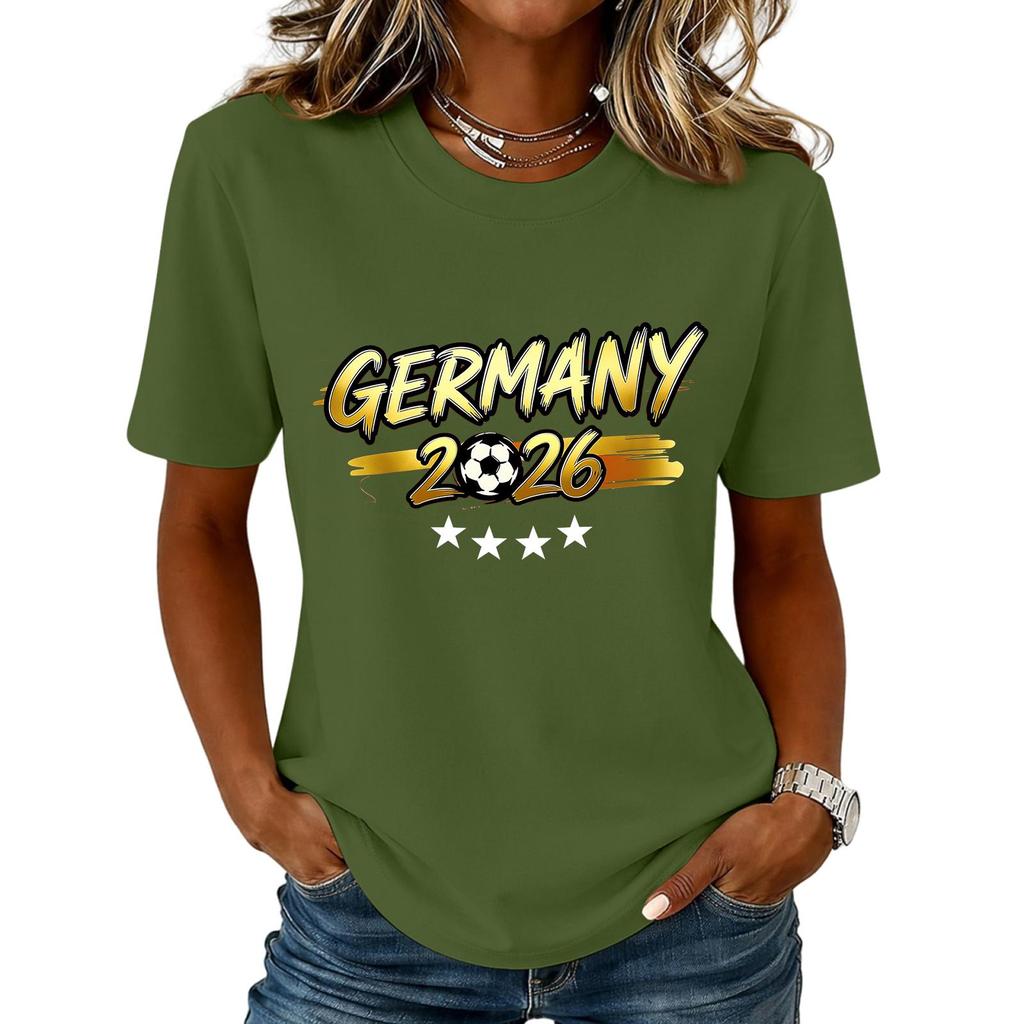 Damen Freizeit Rundhals Kurzarm Pullover T-Shirt mit Buchstabenaufdruck Lockerer Schnitt Leichtes Oberteil für Sportveranstaltungen