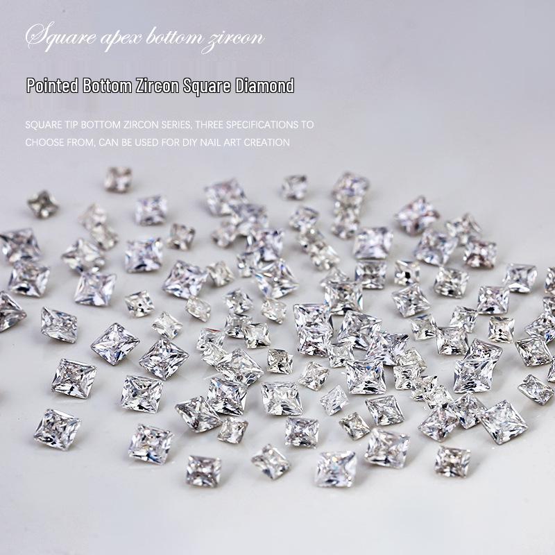 Décorations d'ongles carrées en zircon 5A, 50 pièces