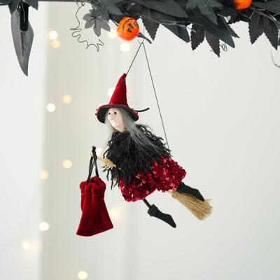 Yousheng Halloween Hanging Witch Decor Hangable Witch Doll Ornament Small Flying Witch Figurine On A Broom for Garden Yard Haunted House Halloween