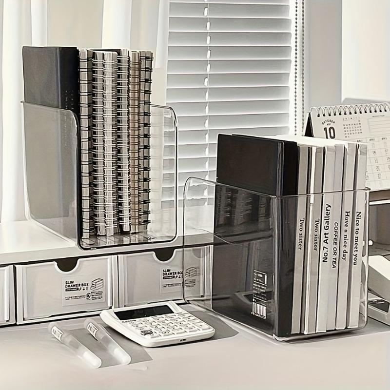 2PCS Clear Acrylic Desk Organizer with Multiple Compartment Transparent Book Stand File Holder Stationery Organizer Home Office