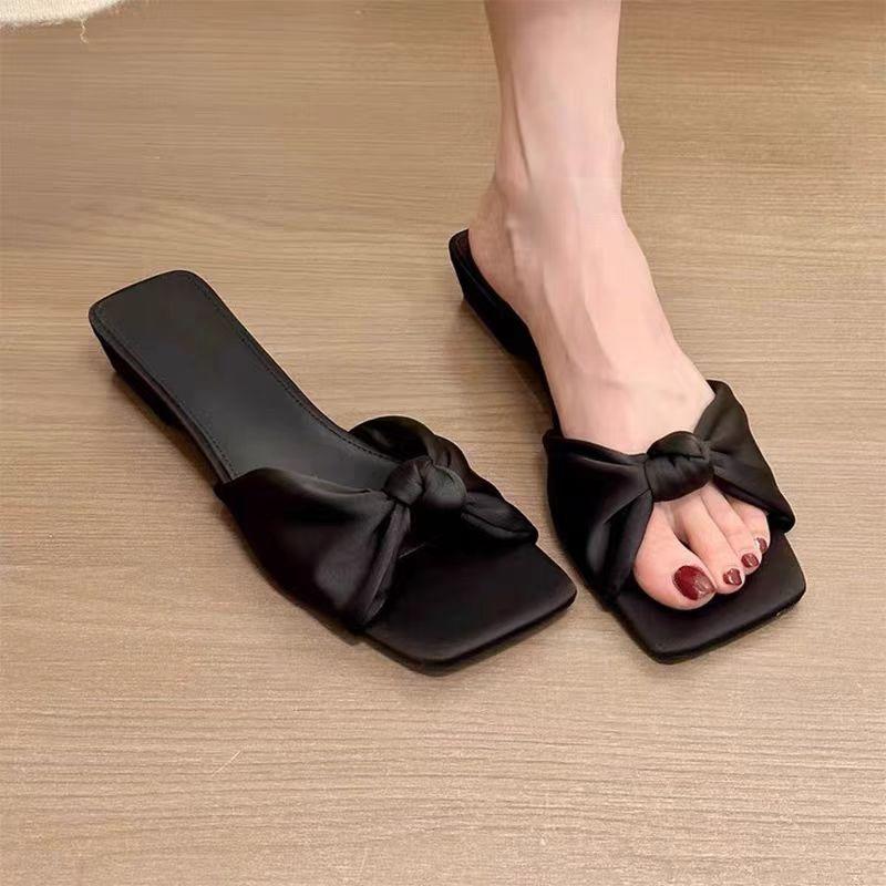Fashion Summer Women's Slippers Elegant Square Toe Low Heels Women Fashion Slideshow Women Outdoor Party Dress Slippers