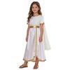 Kids Girls Ancient Greek Toga Costume Draped Shawl Satin Robe Short Sleeve Metallic Waist Embroidered Trim for Halloween Cosplay
