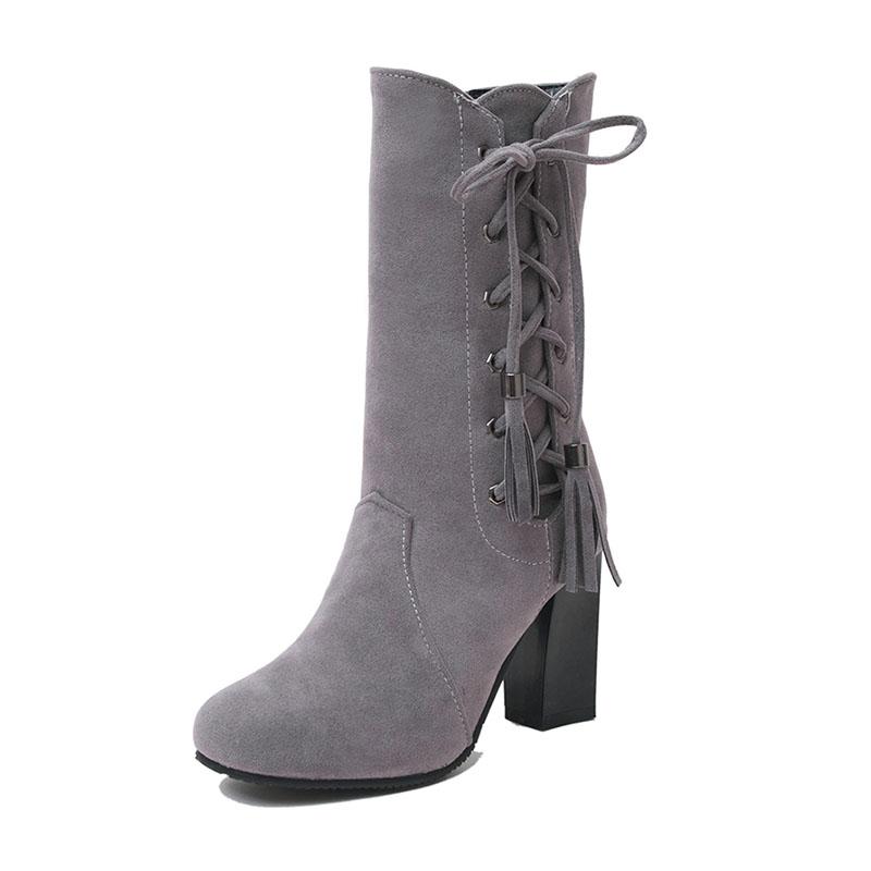 fashion large size 32-45 High Heel Boots Women Shoes Woman Zip Up Shoelace Winter Boots fringe Footwear Party Bottine