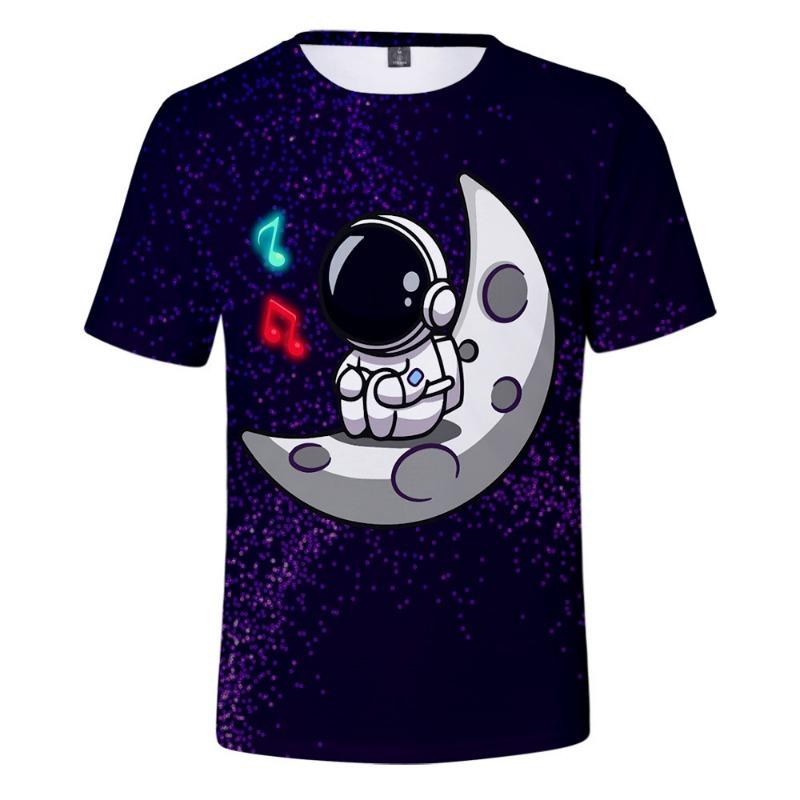 Cartoon Astronaut Short Sleeved T-shirt for Adults Children Men Women Home Casual Top
