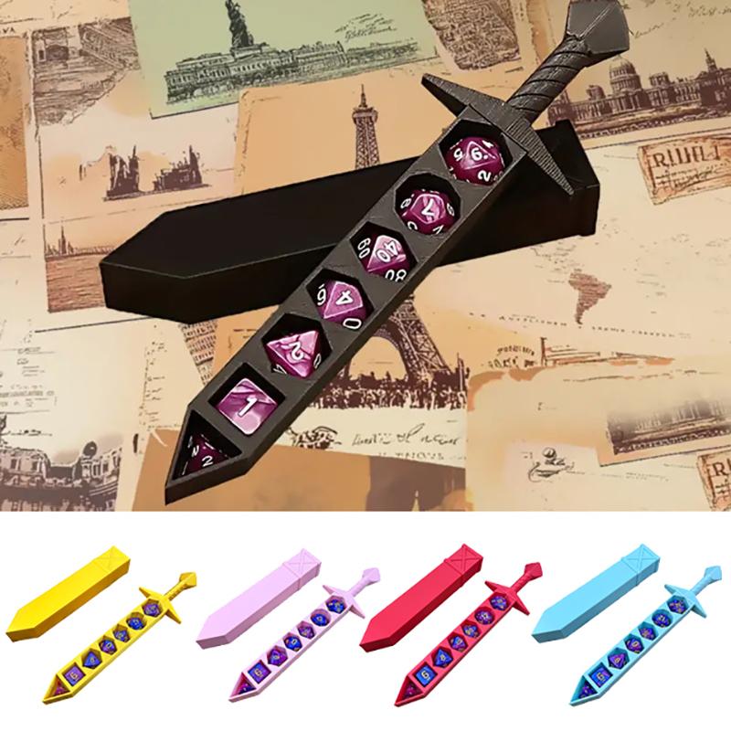 3D Printed Sword-Shaped Storage Box With Dices For Dnd Rpg Trpg Games Dice Dnd Game Role Dice Holder Desktop Ornament Storage Bo