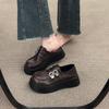 [Ushilai] Black British Style Loafers for Women's Spring 2025 New Retro Casual Versatile Small Leather Shoes