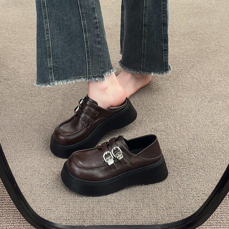 [Ushilai] Black British Style Loafers for Women's Spring 2025 New Retro Casual Versatile Small Leather Shoes