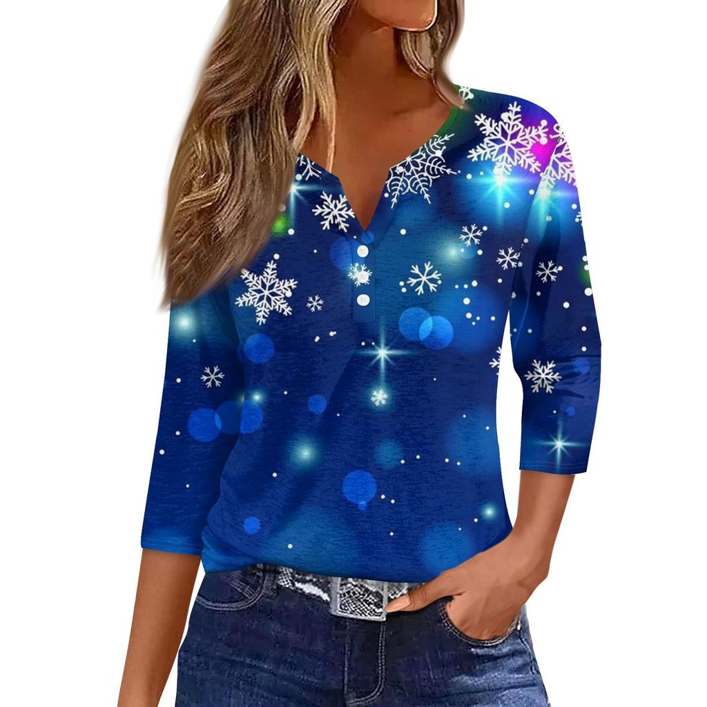 Dámské tričko Tričko Potisk Tlačítko 3/4 rukáv Denní víkend Móda Basic s výstřihem do V Regular Top