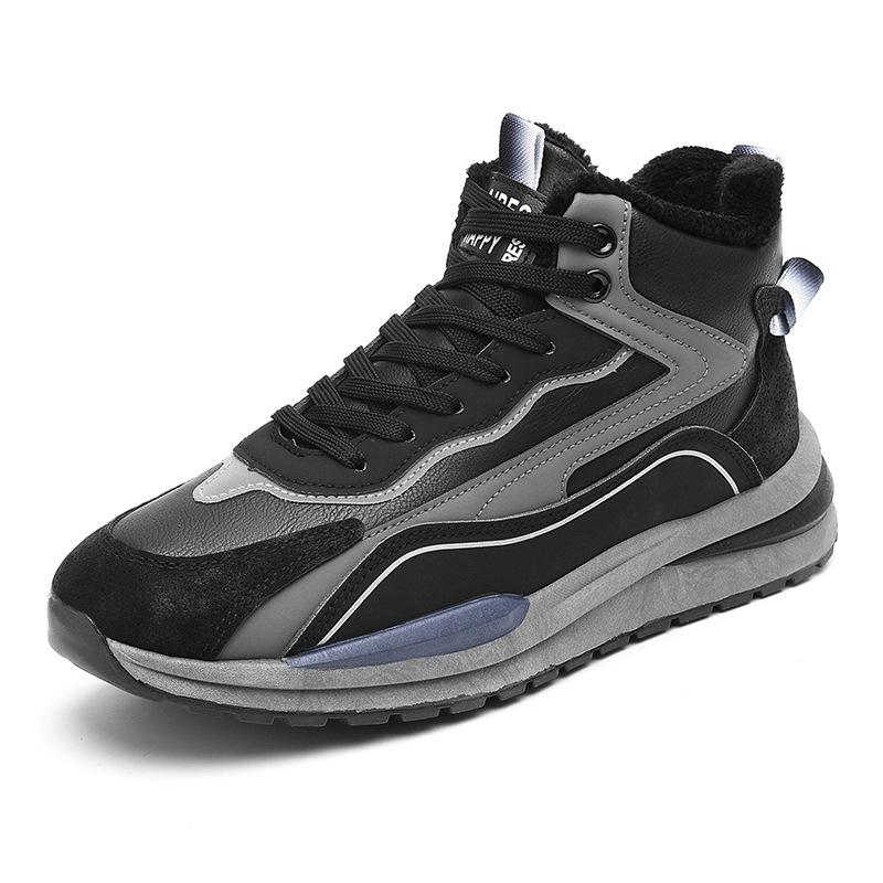 Autumn and winter new fleece thickened leather sneakers retro outdoor snow cold and windproof laces