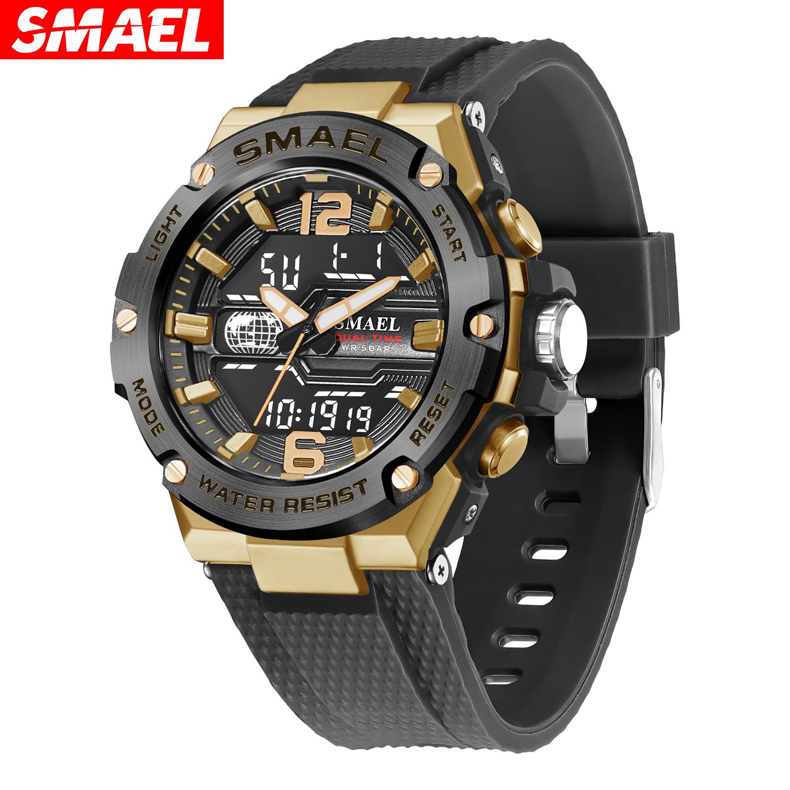 

SMAEL новые мужские модные кварцевые часы, многофункциональные водонепроницаемые спортивные часы из светящегося сплава
