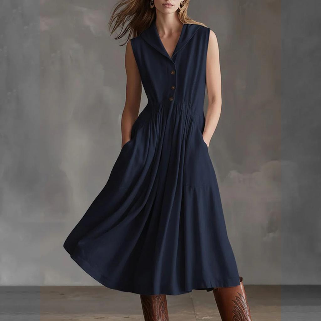 Ladies' Casual Big Collar  Slimming Sleeveless Dress