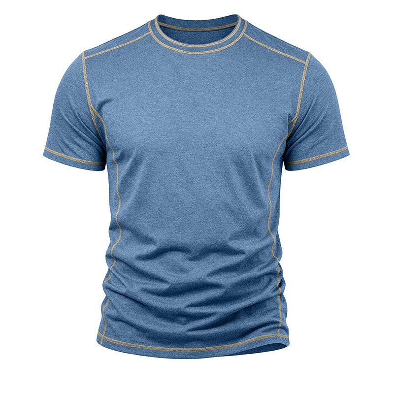 Men's Summer Short Sleeve T-Shirt Round Neck Patchwork Retro American Style Casual Tops