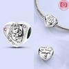 Authentic copper Pink Zircon Hollow Out Heart Engraved Girl with Cat Hug Dog Paws Bead Compatible With Bracelets Jewellery Diy Accessories