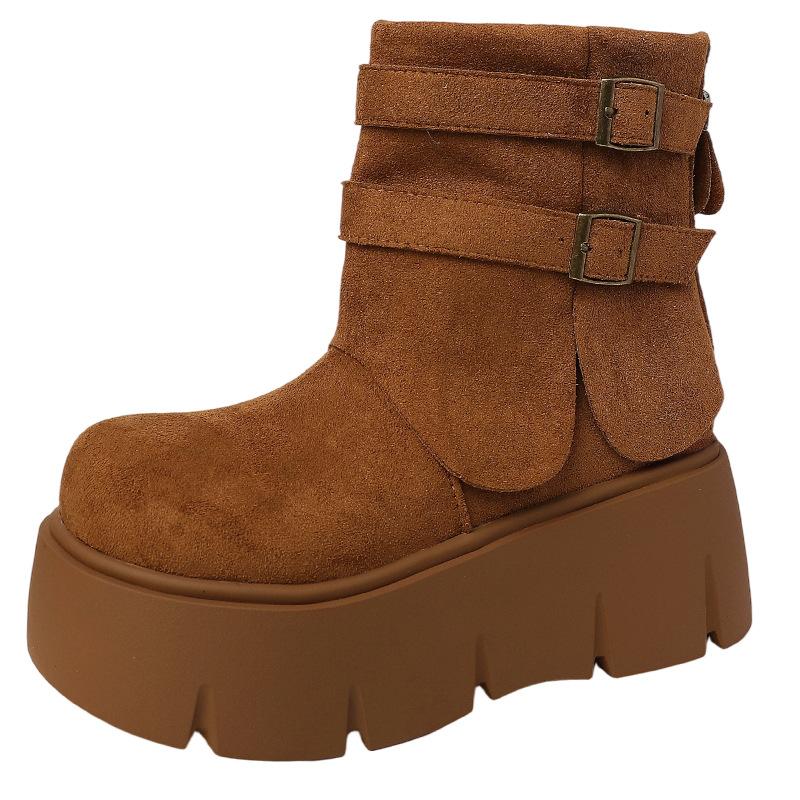 European and American Retro Style Belt Buckle Platform Short Boots Women's 2025 Autumn and Winter New Platform Fashion Trend Fashion Boots