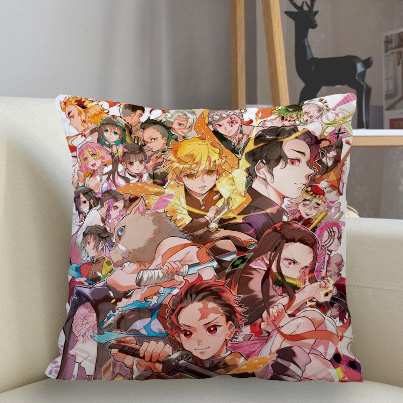 Funda de Almohada 45x45cm Poliéster Demon Slayer Decoración Sofá Funda de Cojín Funda de Almohada Decoración Hogar