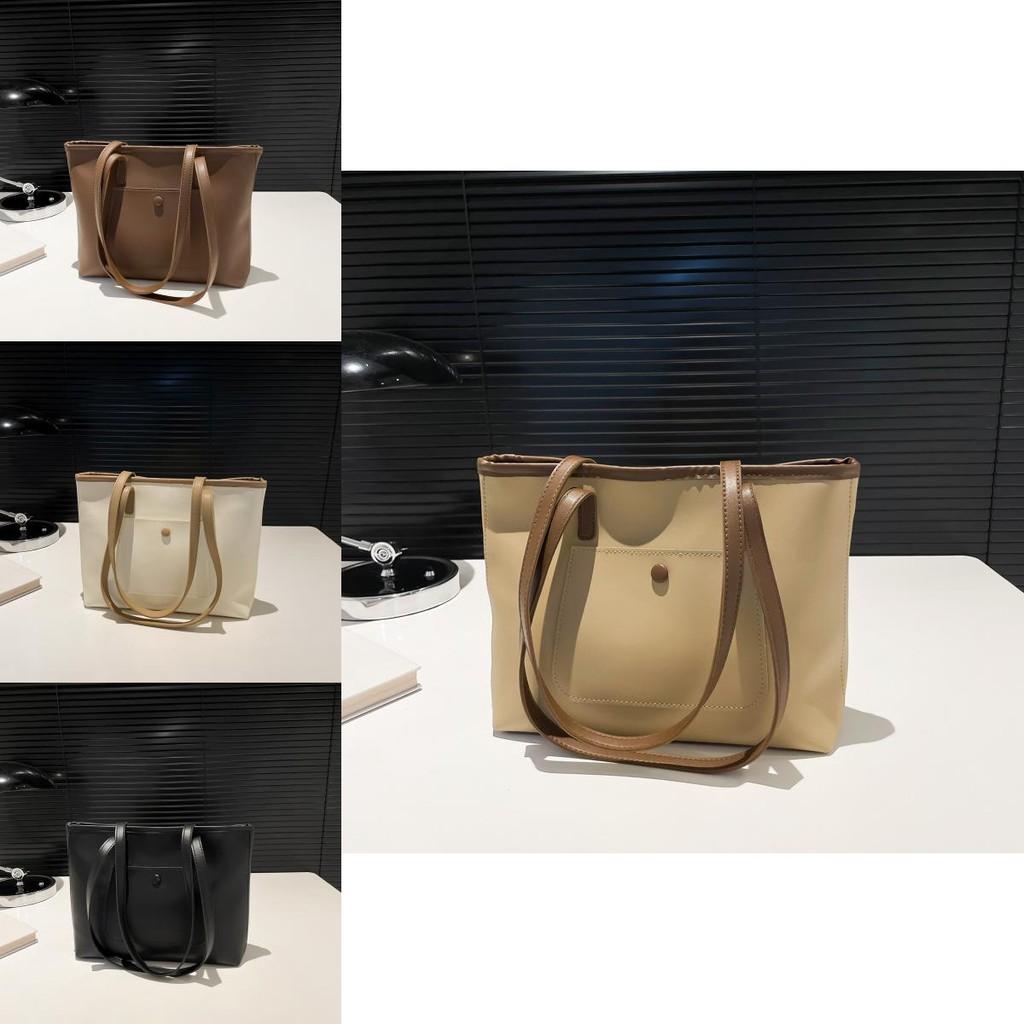Trendy Black White Brown Khaki Pu Tote Bag For College Students And Everyday Use