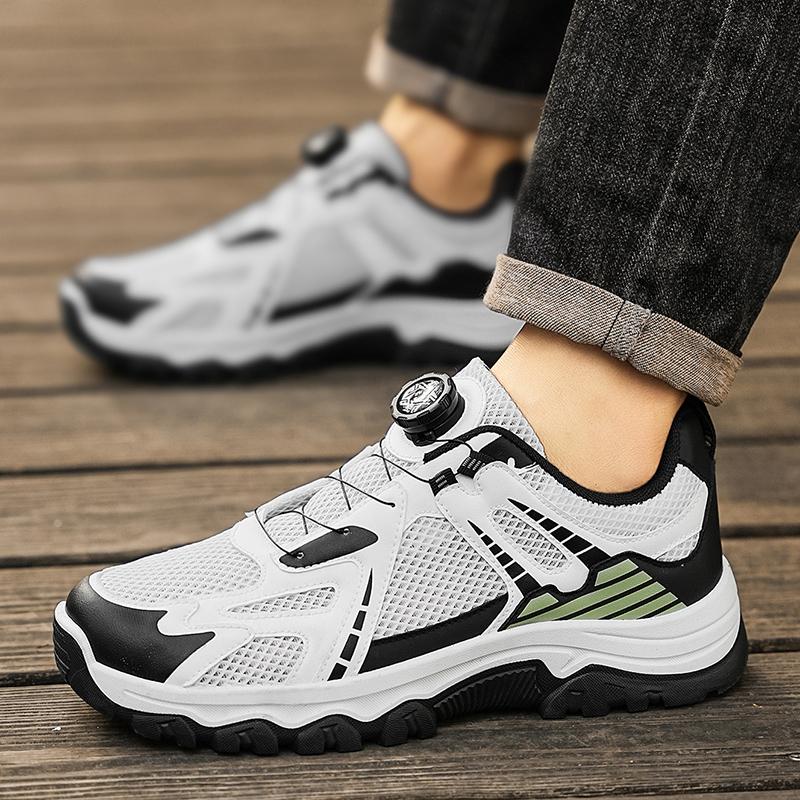 Mens Sneakers with Rotating Buckle Comfy Non Slip Lace Up Shoes for Mens Practical Retro Casual Versatile Durable Footwear Mesh