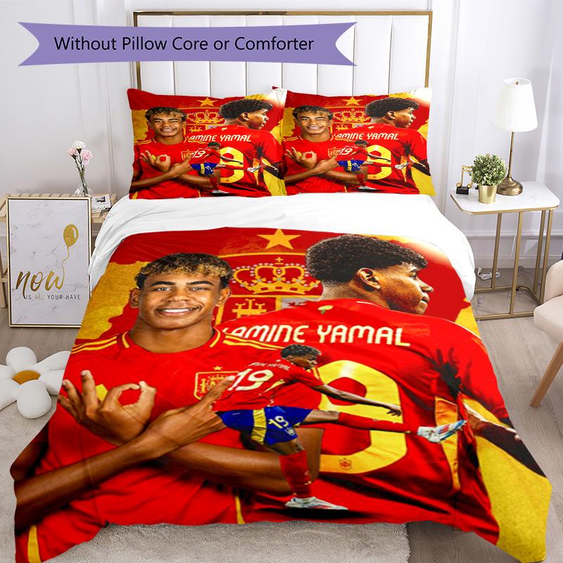 Lamine Yamal Green Spotify Logo Bedding Set,Breathable Bed Linen for Guest Room Decoration,Perfect Housewarming Gift,All Season Duvet Cover with Pillo