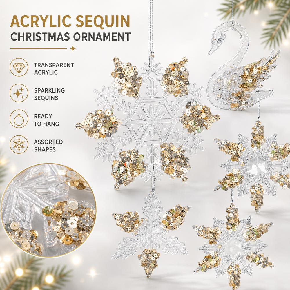 Crystal Acrylic Christmas Ornament Decorative Sequin Hanging Pendant  Window Decoration