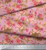 Soimoi Japan Crepe Satin Stoff Sjekk, Blader & Rose Blomstertrykk Sy Stoff meter 42 tommer