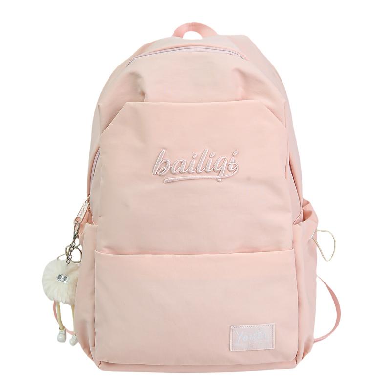 

Middle School Student Schoolbag Women s Waterproof Solid Color Backpack розовый