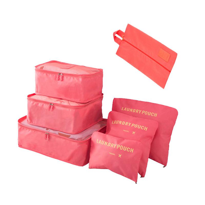 Portable 7-Piece Travel Storage Bag Set with Shoe Bag - Large Capacity for Clothes and Luggage Organization