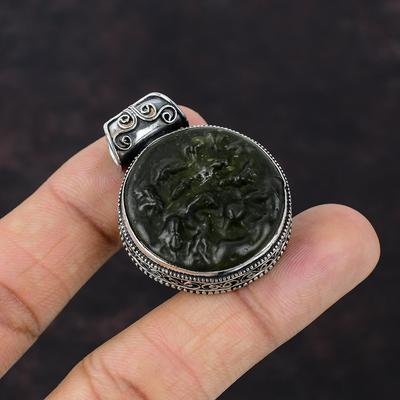 Moldavit Anhänger Original Edelstein Schmuck 925 Sterling Silber Anhänger handgemachter Schmuck Vintage Anhänger Geschenk für Mutter Geburtsstein Anhänger